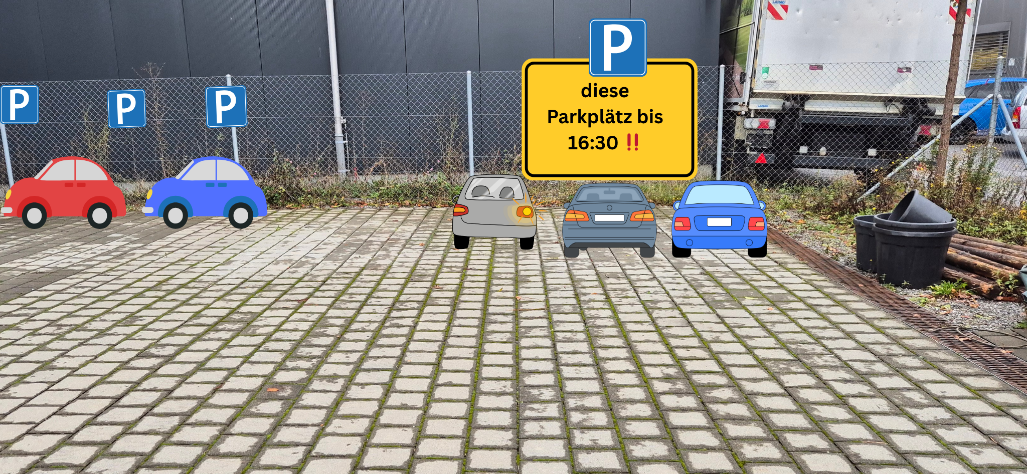 Parkplatz-Situation: markierte Parkplätze bis 16:30 Uhr
