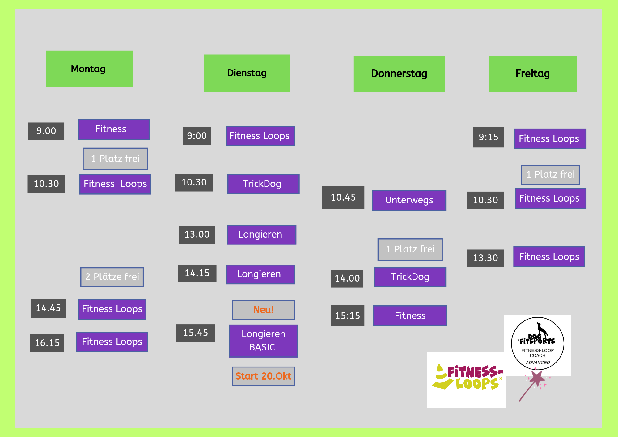 Stundenplan von Pfotensport, Stand September 26